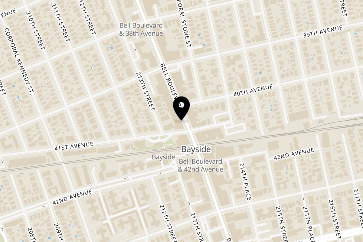 Map showing the location of Bourbon Street on 40-12 Bell Blvd in Bayside